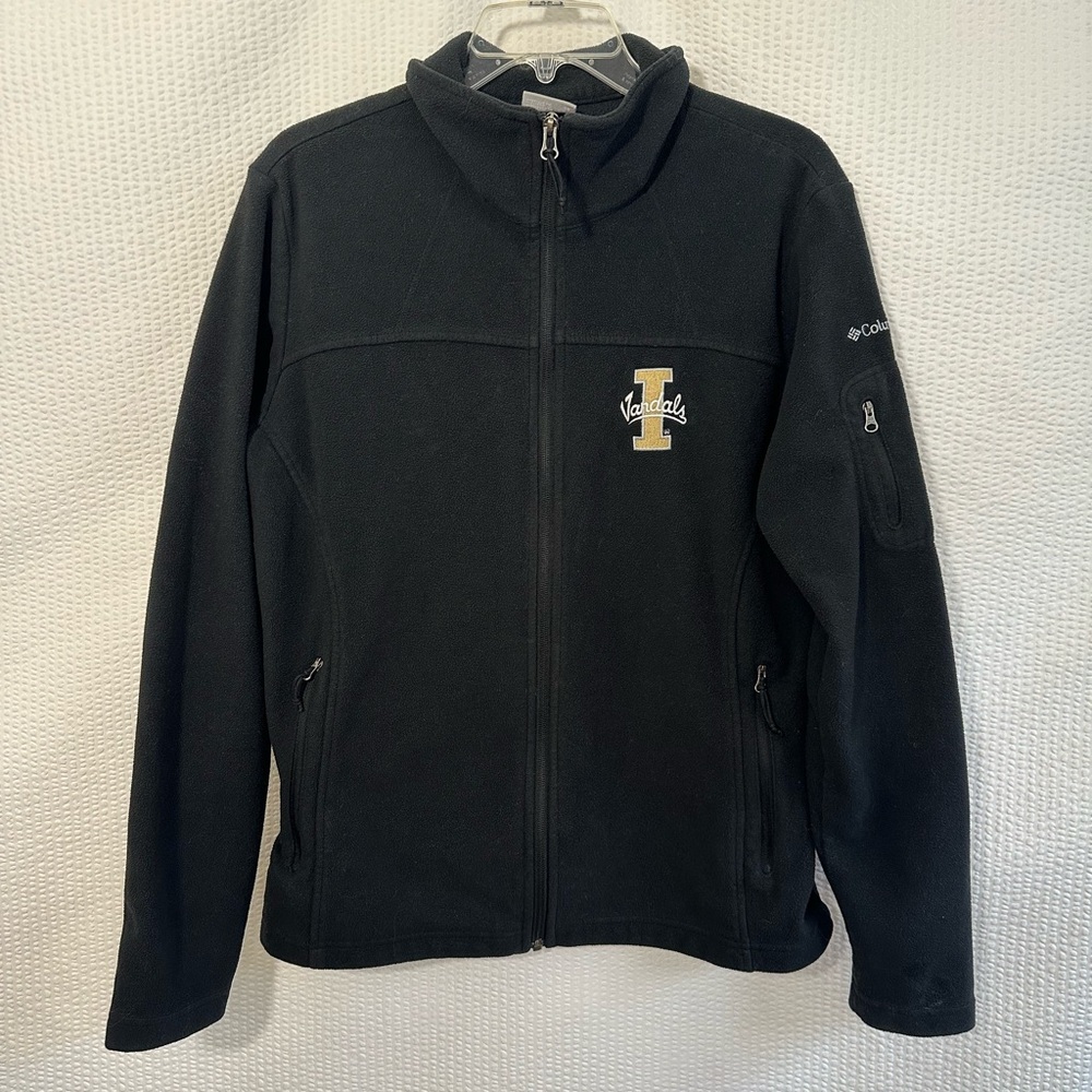Columbia Black Full Zip Fleece Jacket Embroidered Logo Outdoor Size XL